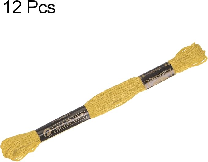 HARFINGTON 12 Skeins Embroidery Floss 8.75yds(8m) Egyptian Long-Staple Cotton Cross Stitch Thread for Sewing DIY Bracelet Yarn String and Crafts, Lemon Yellow(6017)