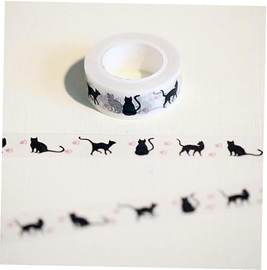 Black Cat Washi Tape DIY Scrapbooking Planner Masking Tape Kawaii Stationery Decoration Adhesive Tape Craft Supplies Cat Washi Tape (1.5cm*10m)