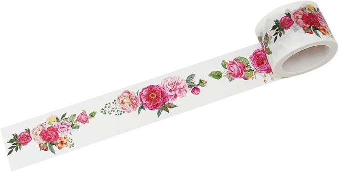 Wrapables Decorative Festive Wide Washi Masking Tape, 25mm x 5m, Pink Floral