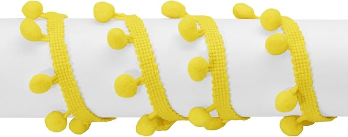 Homiest 10 Yards Pom Pom Trim for Sewing, 1 Inch Wide Yellow Ribbon Bundles Textured Fabric Fringe Ribbon, 13mm Ball Pompom Trim for DIY Crafts Curtain Clothes Pillow Home Decoration