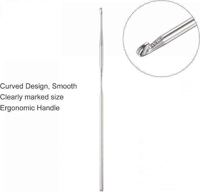 uxcell Stainless Steel Crochet Hook 1mm US Size 12 Knitting Needles for DIY Craft Yarn 6Pcs