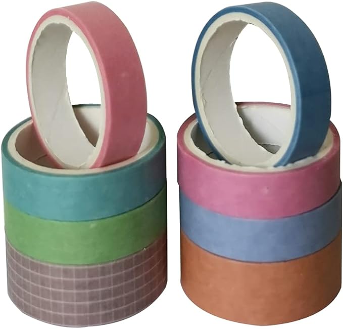 ZDOLAKIDS 8 Rolls Washi Tape Set Kawaii Basic Solid Candy Color Adhesive DIY Label Masking Tapes for Journals Scrapbooks Planners DIY Arts Crafts Letters Cards Envelopes