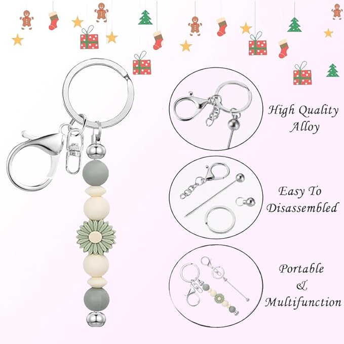 6 Pcs Beadable Keychain Bars Bulk for Beads DIY Blank Keychain Metal Beaded Keychains for Bead Key Chain Making Kit Crafts Gift Silver