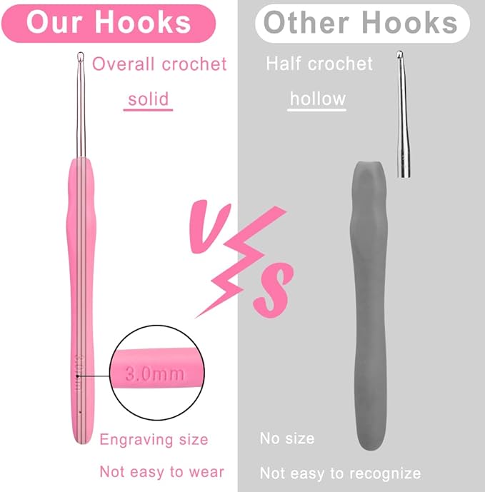 3 mm Crochet Hook, Aluminum Soft Grip Rubber Handle Needles, Ergonomic Crochet Needle for Handmade DIY Knitting Crochet