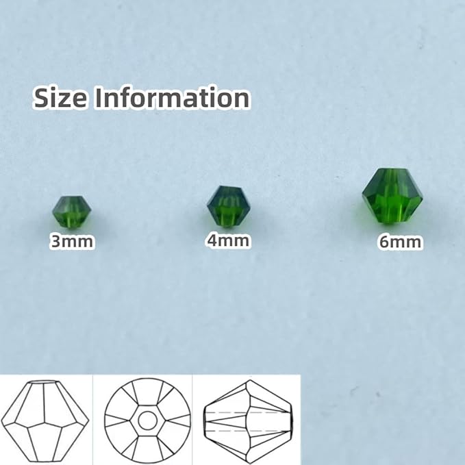 600pcs Bicone Crystal Beads 3mm Crystal Glass Faceted Beads for Necklace Bracelet Earrings DIY Jewelry Crafts Making Supplies(Deep Green)