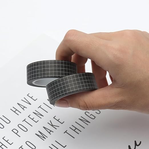 Mogoostry 2 Rolls Grid Washi Tapes 0.6inch Width Black Plaid Adhesive Paper Decorative Masking Tapes for DIY Craft Party Decor Gift Wrapping Box Label