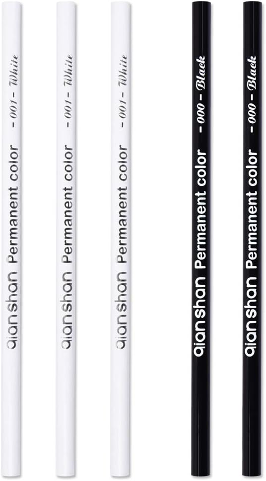 qianshan 5Pcs Black White Color Pencils - Permanent Color Drawing Pencil Oil-based Wooden Colored Pencils for Artist and Beginner Art Projects, 2 Colors of 3 White, 2 Black