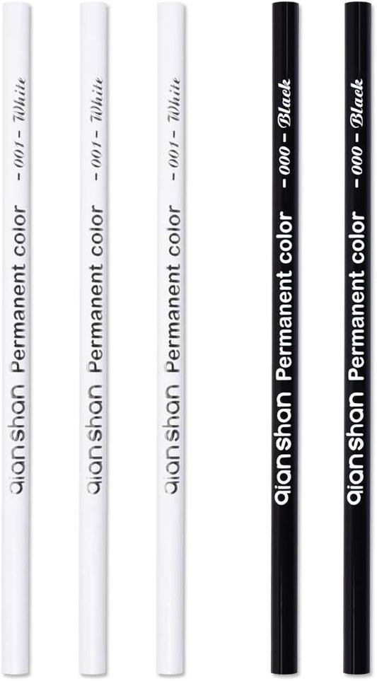 qianshan 5Pcs Black White Color Pencils - Permanent Color Drawing Pencil Oil-based Wooden Colored Pencils for Artist and Beginner Art Projects, 2 Colors of 3 White, 2 Black