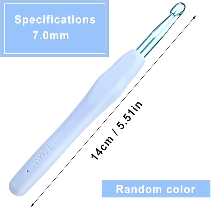 kgxulr 7 mm Crochet Hook, Aluminum Soft Grip Rubber Handle Needles Ergonomic Knitting Needles for Beginners and Handmade DIY