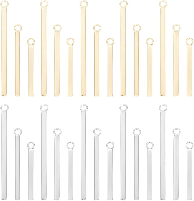 UNICRAFTALE 36Pcs 3 Sizes 2 Colors Stainless Steel Long Bar Shape Pendants Long Vertical Cubic Drop Dangle Earring Metal Smooth Pendants for Jewelry Making