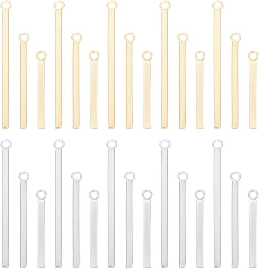 UNICRAFTALE 36Pcs 3 Sizes 2 Colors Stainless Steel Long Bar Shape Pendants Long Vertical Cubic Drop Dangle Earring Metal Smooth Pendants for Jewelry Making