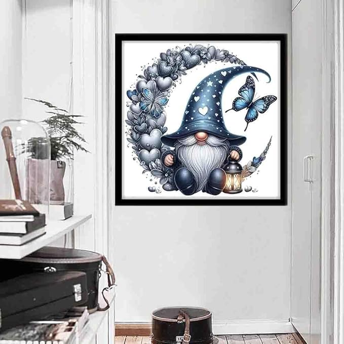 dyaiangmu stamping cross stitch kit,gnome butterfly stitch kit for adult beginners, full line diy cross stitch stitching kit for home decor cross stitch patterns 13.7x13.7 inches