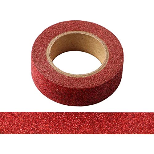 Syntego 2 Rolls Glitter Washi Tape Decorative Craft Self Adhesive Stick On Sticky Glitter Trim 15mm x 5 Meters (Red)
