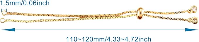 FASHEWELRY 10 Strands Adjustable Brass Bracelet Slider Extender Chains with Cubic Zirconia Ends 4-3/8" to 4-3/4"(110~120mm) Metal Plated for DIY Jewelry Making (Random Mixed Colors)