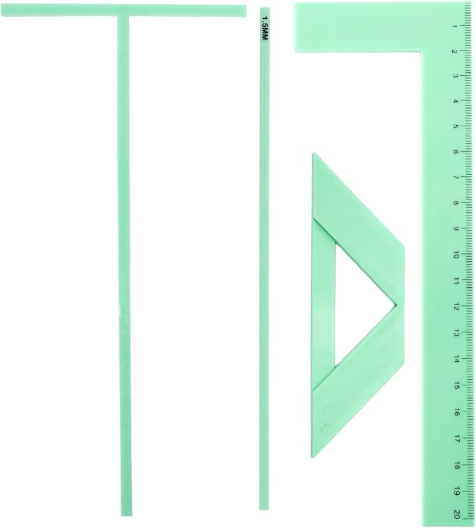 UCEC 4pc Bookbinding Tool Set – Green Cover Making Rulers with T-Ruler & Alignment Guides for DIY Notebook Covers, Scrapbooking Tools, Journal Making & Handmade Bookbinding Kit Projects