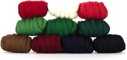 Revolution Fibers | Mixed Merino Wool Variety Pack - Holiday Cheer | Perfect Wool Roving for Spinning, Rolags, Needle Felting, Wet Felting, Tapestry, Weaving and Crafting (Multicolored)