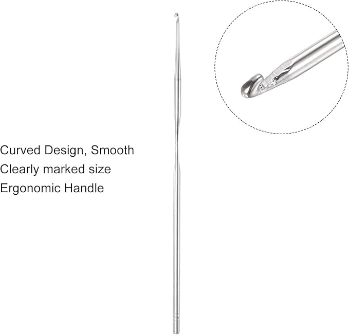 uxcell 20Pcs Crochet Hook Stainless Steel 0.75mm US Size 14 Metal Knitting Needles for DIY Craft Lace Yarn
