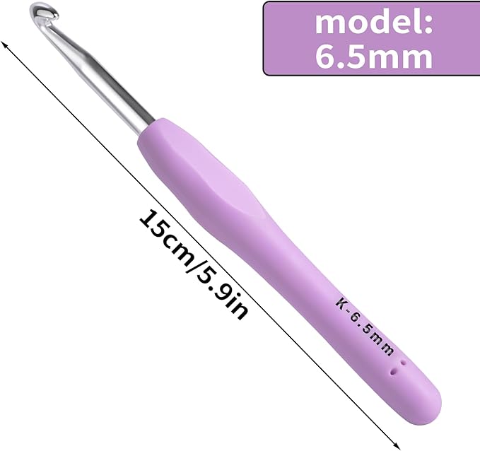 6.5mm Crochet Hook, Ergonomic Crochet Hooks with Soft Rubber Handle and Smooth Glide Head - Lightweight Aluminum Needles for Beginners, Arthritis, Yarn Projects, Long Crafting Sessions (6.5 mm)