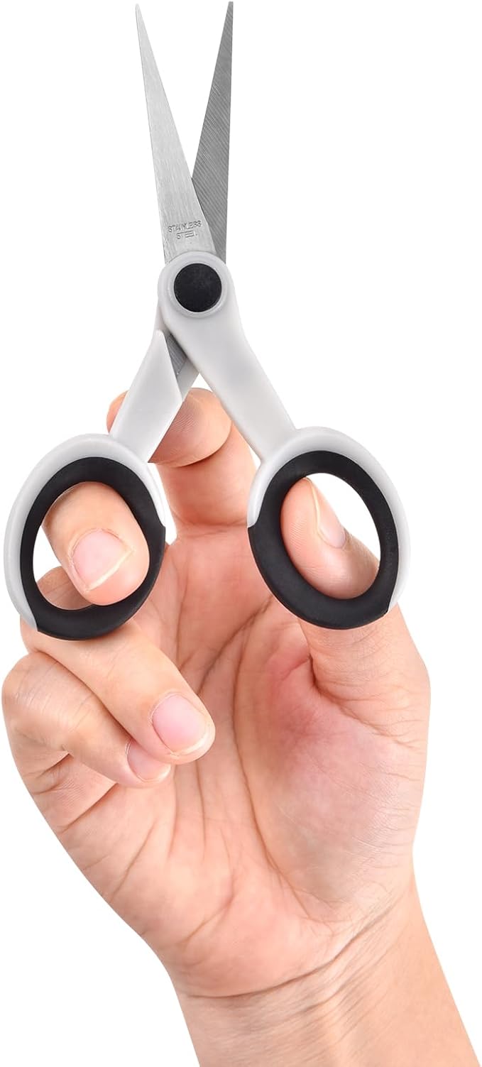 5" Detail Scissors with Slanted-tip, Small Embroidery Scissors All Purpose For Sewing, Fabric, Paper Craft Cutting, White, 3-Pack