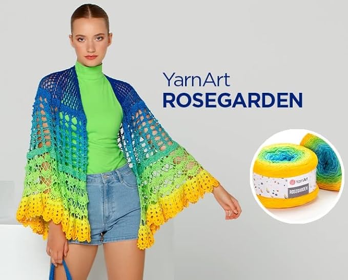 Yarn Art Flowers Rosegarden 100% Cotton 250gr 8.80 oz 1094yds Multicolor Cotton Yarn Rainbow Crochet Yarn Spring Summer (310)