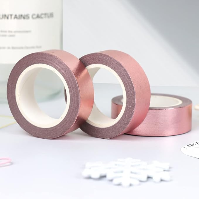 MEI YI TIAN 6 Rolls Rose Gold Foil Washi Tape Set 15mm x 10m Gilding Paper Adhesive Masking Tapes Sticky Paper Tape for DIY Scrapbooking Bullet Crafts Art Journal Decoration