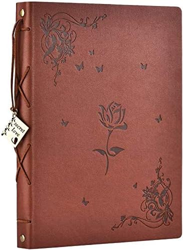 ZEEYUAN Scrapbook Album Leather Photo Album Memories DIY Scrap Book 10.8"x8.6" Large Family Photo Book Refillable 60 Pages for Anniversary Valentines Birthday Gifts Rose Brown