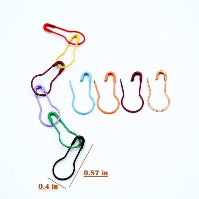 100 Pieces Safety Pins, Bulb Stitch Markers 10 Colors Assorted Metal Calabash Pins Pear Shape Knitting Pins for Crocheting Clothing Tag DIY Craft Project with Storage Box