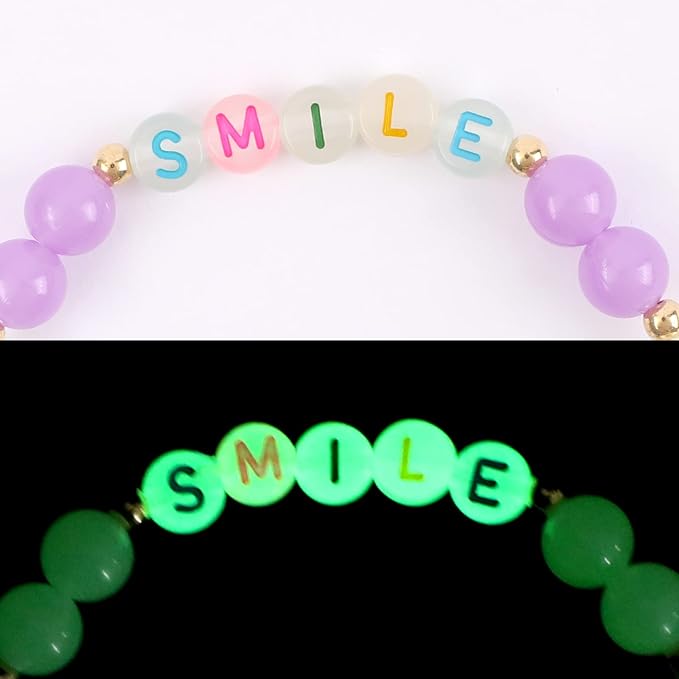 Glow in The Dark Beads UV Letter Alphabet Smile Star Glass Seed Clay Pearl Beads Plastic Pony Hair Bead Acrylic Colorful Changing Bead for DIY Craft Bracelet Necklace Jewelry Making Kit Mix Bulk