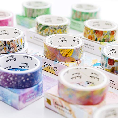 YUBBAEX Gold Washi Tape IG Style Foil Masking Tape Set Decorative for Arts, DIY Crafts, Journal Supplies, Planners, Scrapbook, Card/Gift Wrapping -4 Rolls x 15mm- (Geometric Bronzing)