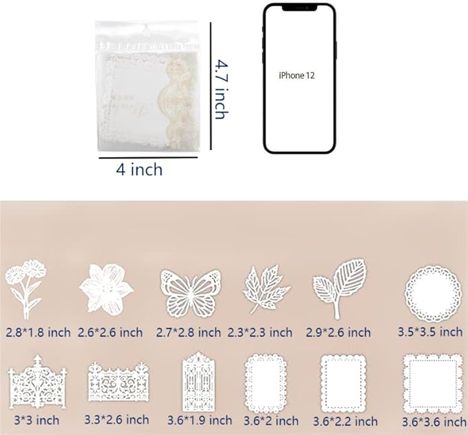 Diuhofart 60Pcs Large Scrapbook Embellishments Frame Lace Paper Cutout for Scrapbooking Supplies, White Vintage Decorative Paper for Junk Journaling, Wedding Album, Card Making, DIY Craft