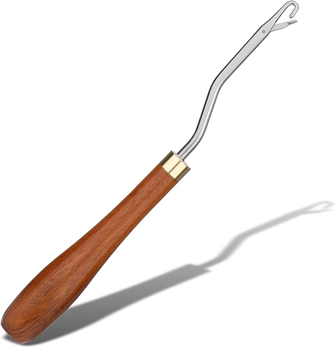 Giwrmu Latch Hook Tool, Wooden Bent Latch Hooks, Large Latch Hook Crochet Needle for Carpet Making, Hair Extension and Yarn Craft