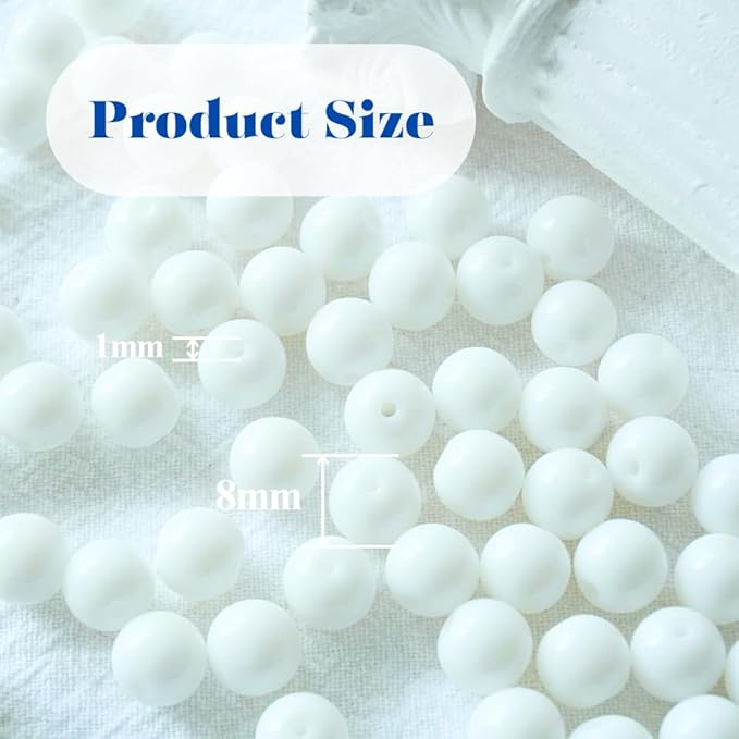 Jabrand 100pcs White Beads, 8mm Porcelain Beads for Jewelry Making Round Ceramic Bead Unique Vintage Bead for Craft Beading Kit Bracelets DIY Decor