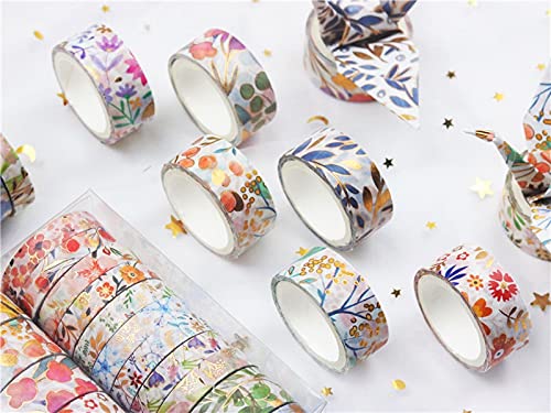 YUBX 18 Rolls Floral Gold Washi Tape Set VSCO Foil Masking Decorative for Arts, DIY Crafts, Journal Supplies, Planners, Scrapbook, Card/Gift Wrapping 8/15mm Wide (Flowers)