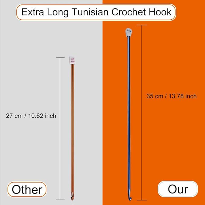 Aeelike 3pcs Extra Tunisian Long Crochet Hooks 4.0 mm (Size G), 5.0 mm (Size H) and 6.0 mm (Size J), Lightweight Aluminum Afghan 13.78 inches Long Crochet Needles for Crocheting Beginners