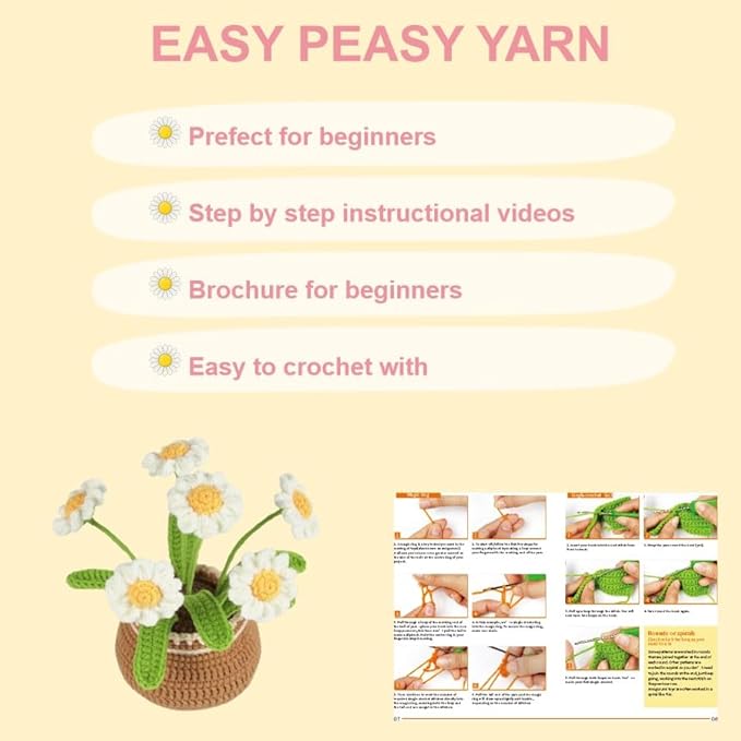 Crochet Set - Beginner Friendly Crochet Set with Step by Step Teaching Videos and Crochet Pattern Manuals (Daisy Potted Plant)