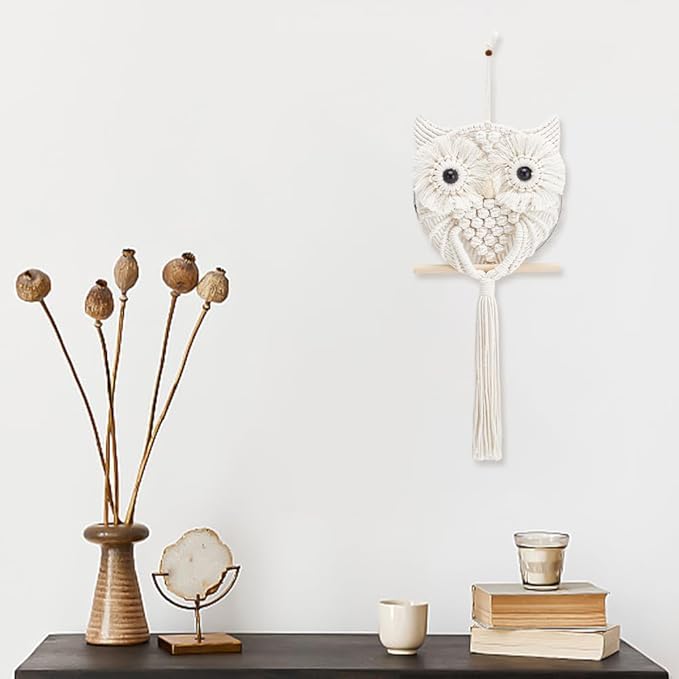 FREEBLOSS Macrame Owl Kit for Beginners Macrame Wall Hanging Kit DIY Macrame Kit with Video Tutorial Macrame Hanging Decor for Adults Gift, Naturally white