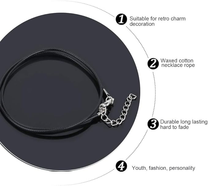 YGDZ Necklace Cord, 100pcs 1.5mm Waxed Bulk Leather Necklace Cord Necklace Rope String Chains with Clasp for Jewelry Making, Black