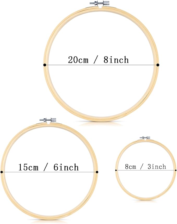 tindtop beech wood embroidery hoop stand, with 3pcs embroidery hoops (3inch + 6inch + 8inch), adjustable rotated wooden embroidery hoop holder for cross stitch and embroidery projects
