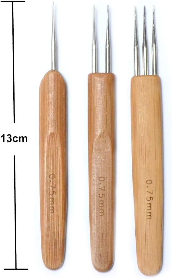 Luwigs 3pcs/Set 0.75mm Dreadlock Crochet Hook for Hair (1 Hook, 2 Hooks,3 Hooks) Dreadlock Needle Tool for Braid Bamboo Dreadlock Crochet Hook Dreadlocks Crochet Needle for Dreads Tool