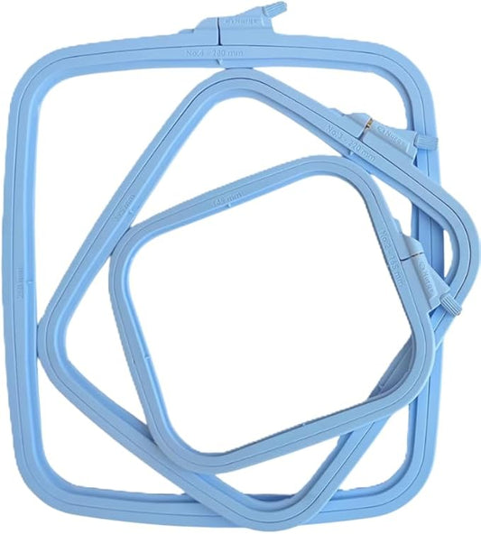 nurge square embroidery hoop - plastic cross stitch frame for needlepoint & embroidery - adjustable craft hoop - blue - set of 3