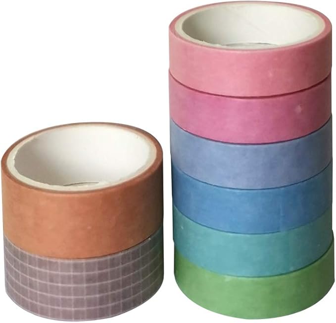 ZDOLAKIDS 8 Rolls Washi Tape Set Kawaii Basic Solid Candy Color Adhesive DIY Label Masking Tapes for Journals Scrapbooks Planners DIY Arts Crafts Letters Cards Envelopes