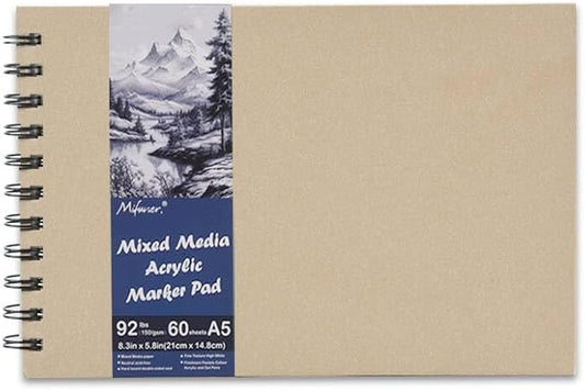 5.8" x 8.3" Mixed Media Sketch Book,Spiral Bound Hardcover Sketchbook,60 Sheets 92lb/150gsm Neutral White Acid Free Paper,Art Journal Sketchbook for Drawing Writing Sketching Illustration,Beige