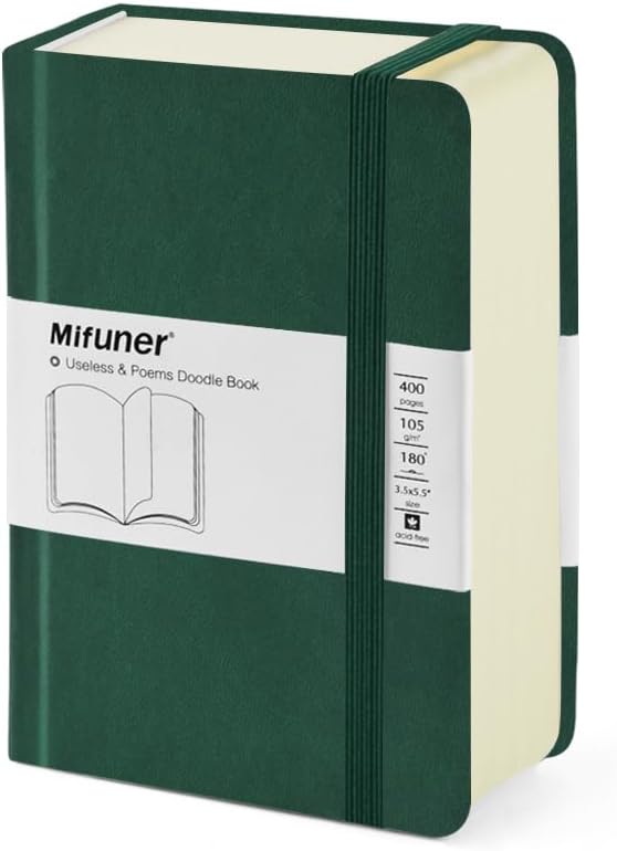 Mifuner Small Rectangle 3.5x5.5 200 Sheets 105gsm Mini Notebooks Blank Pages Sketchbooks Pocket Paint Writing Diary Memo PU Leather Cover Green