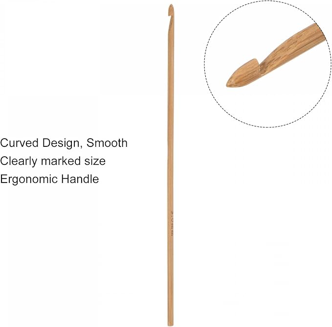 uxcell Wooden Bamboo Crochet Hook 3mm US Size C (Size 2) Knitting Needles for DIY Craft Yarn 6Pcs