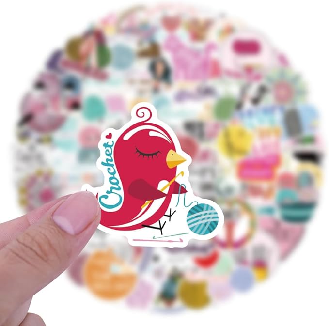 Retro Crochet Stickers,100 Pcs Cute Knitting Tool Decals, Waterproof Vinyl Stickers for Craft Journals, Sewing Boxes, Home Decor, Ideal for Crafters Adults(Crochet)