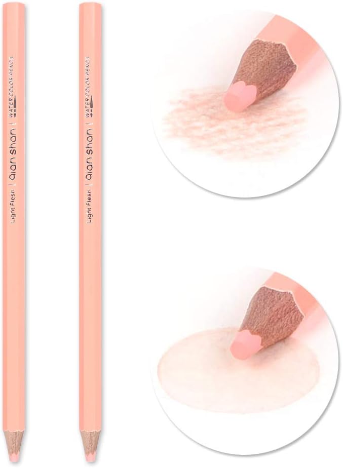 qianshan 2Pcs Flesh Light Color Watercolor Pencils Skin Tone Lead Core Pencil for Portrait Comic Adult Coloring Books Artist Coloring Drawing Sketching Blending