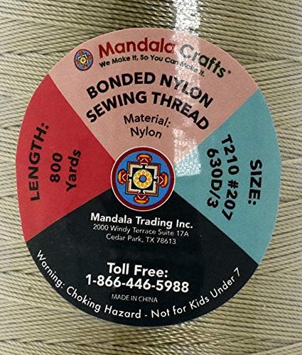 Mandala Crafts Size 207 630D T210 Bonded Nylon Thread - Beige 800 YDs Tex 210 Heavy Duty Sewing Threads for Leather, Jeans, Weaving, Outdoor Marine Upholstery
