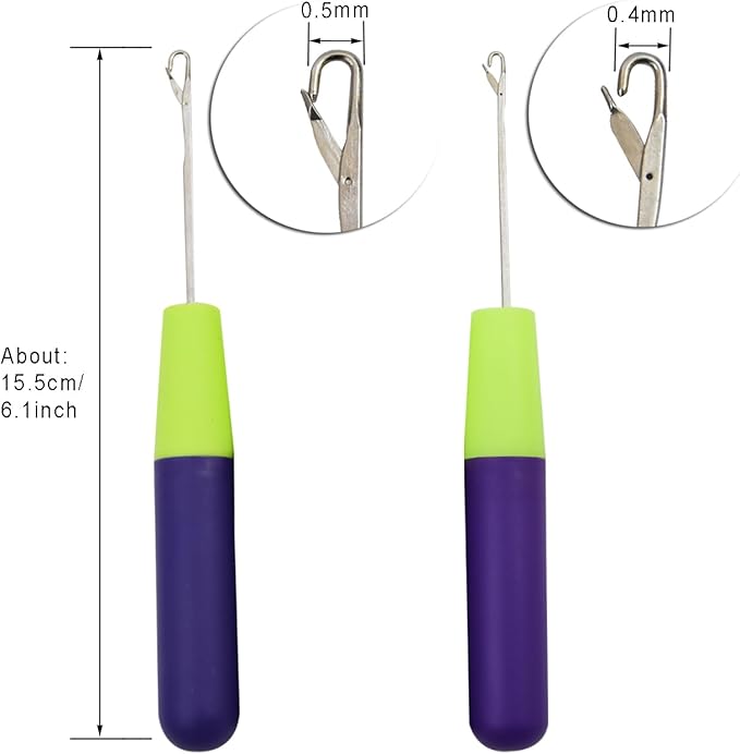 Crochet Hook for Hair Tool Set with 2 Pcs Crochet Needle, 1 Edge Brush, 1 Pointed Comb, 1 Teasing Brush and 2 Pcs Alligator Hair Clips for Hair Braid Extensions