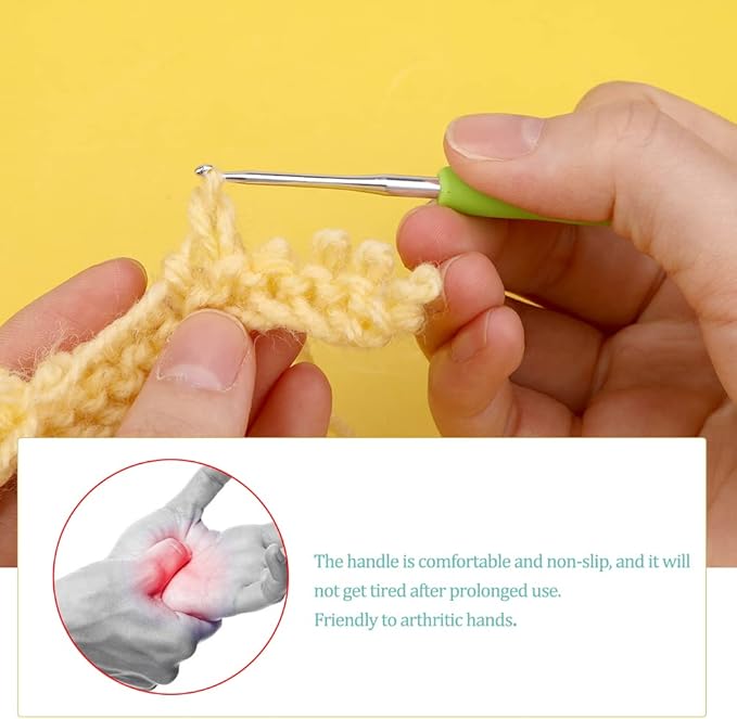 2 mm Crochet Hook, Ergonomic Handle for Arthritic Hands, Extra Long  Knitting Needles for Beginners and Crocheting Yarn (2 mm)