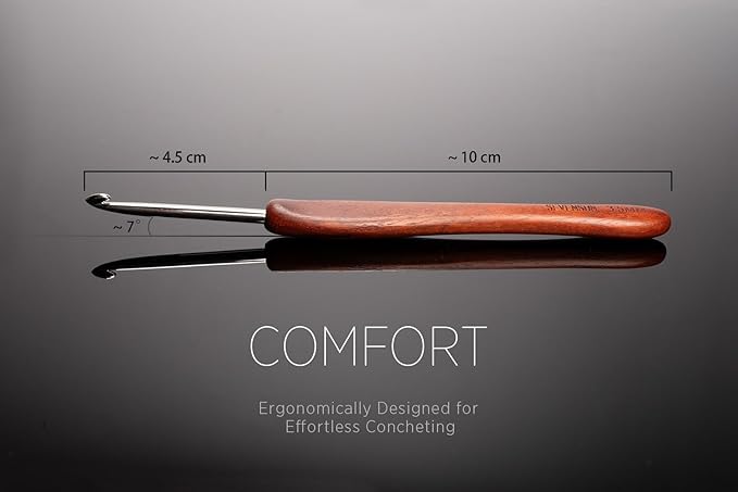 SEVENSUN Mimosa 5mm Single Crochet Hook, Available in 0.6mm-6.5mm, Ergonomic Hand Polished Stainless Steel Inline Pointy Wood Handle Crochet Hook for Arthritic Hands, Mother's Day Gifts for Mom